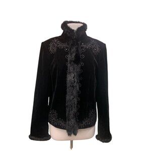 Black Spanner Embroidered Velvet w/Faux Fur Jacket (L)
